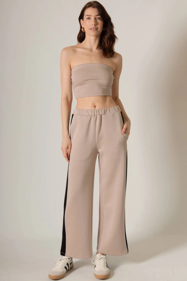 P. CILL Butter Modal Side Stripe Wide Leg Pants Cornflower Taupe-Pant-P. CILL-XS-Taupe-Urbanheer