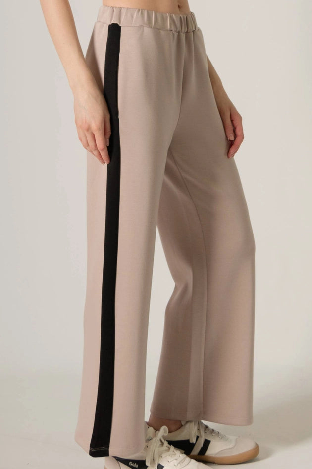 P. CILL Butter Modal Side Stripe Wide Leg Pants Cornflower Taupe-Pant-P. CILL-XS-Taupe-Urbanheer