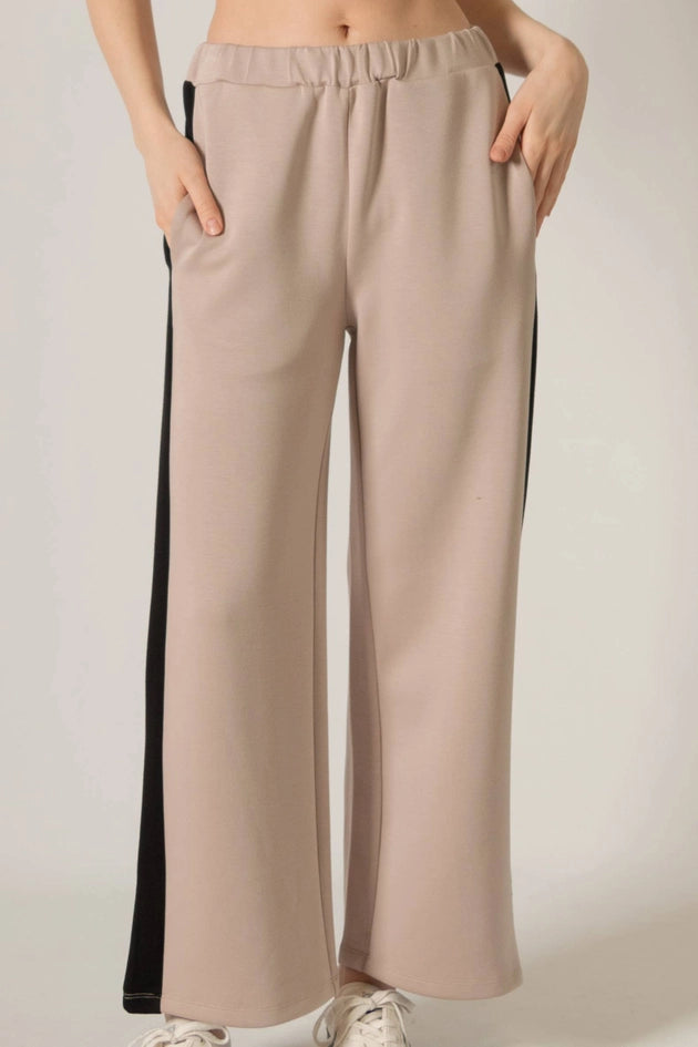 P. CILL Butter Modal Side Stripe Wide Leg Pants Cornflower Taupe-Pant-P. CILL-XS-Taupe-Urbanheer