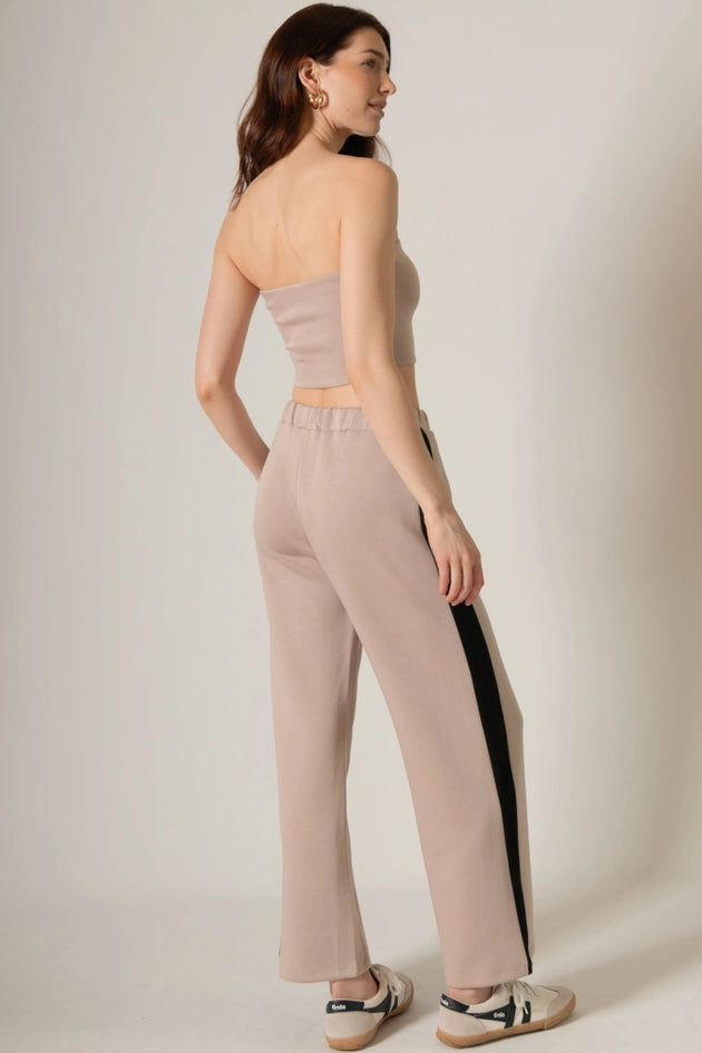 P. CILL Butter Modal Side Stripe Wide Leg Pants Cornflower Taupe-Pant-P. CILL-XS-Taupe-Urbanheer