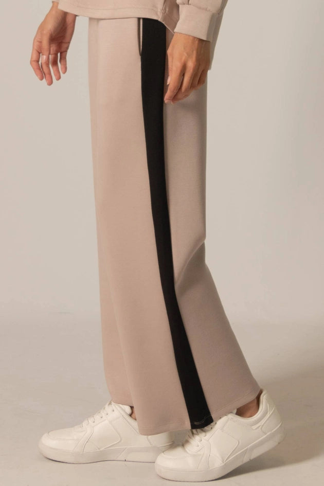 P. CILL Butter Modal Side Stripe Wide Leg Pants Cornflower Taupe-Pant-P. CILL-XS-Taupe-Urbanheer