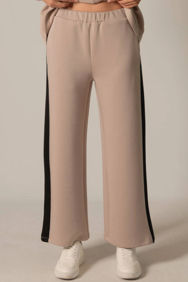 P. CILL Butter Modal Side Stripe Wide Leg Pants Cornflower Taupe-Pant-P. CILL-XS-Taupe-Urbanheer