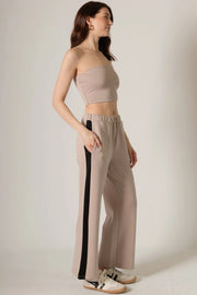 P. CILL Butter Modal Side Stripe Wide Leg Pants Cornflower Taupe-Pant-P. CILL-XS-Taupe-Urbanheer