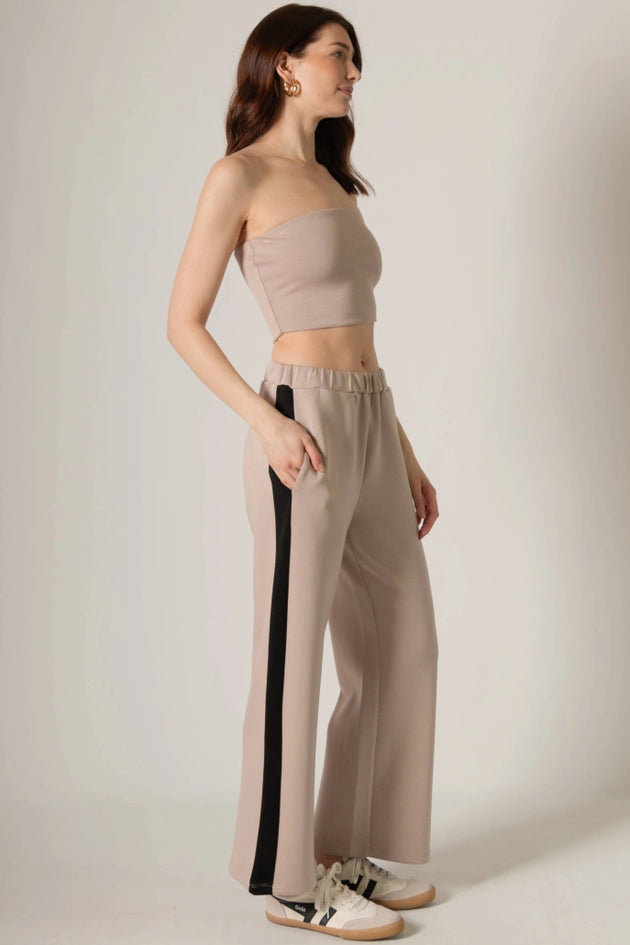 P. CILL Butter Modal Side Stripe Wide Leg Pants Cornflower Taupe-Pant-P. CILL-XS-Taupe-Urbanheer