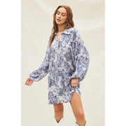 Paisley Fron Pleat Mini Dress-Dress-Dress Forum-S-DENIM COMBO-Urbanheer