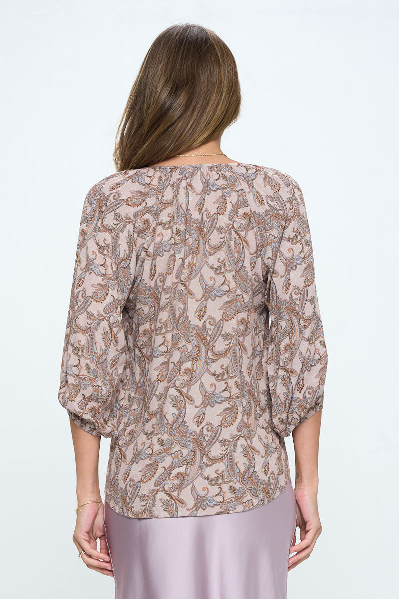 Paisley Print Top with Tie-Tops-Reneecollection-Urbanheer