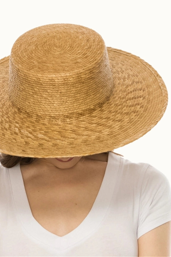 Palm Leaf Boater in Natural or Brown, Elastic Fit Osfm-Hats-Olive & Pique-Brown-Urbanheer