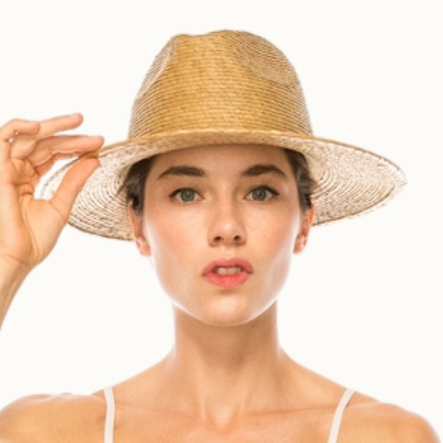 Palm Leaf Flat Brim Panama Straw Hat, Upf 50+ Tan-Hats-Olive & Pique-Tan-Urbanheer