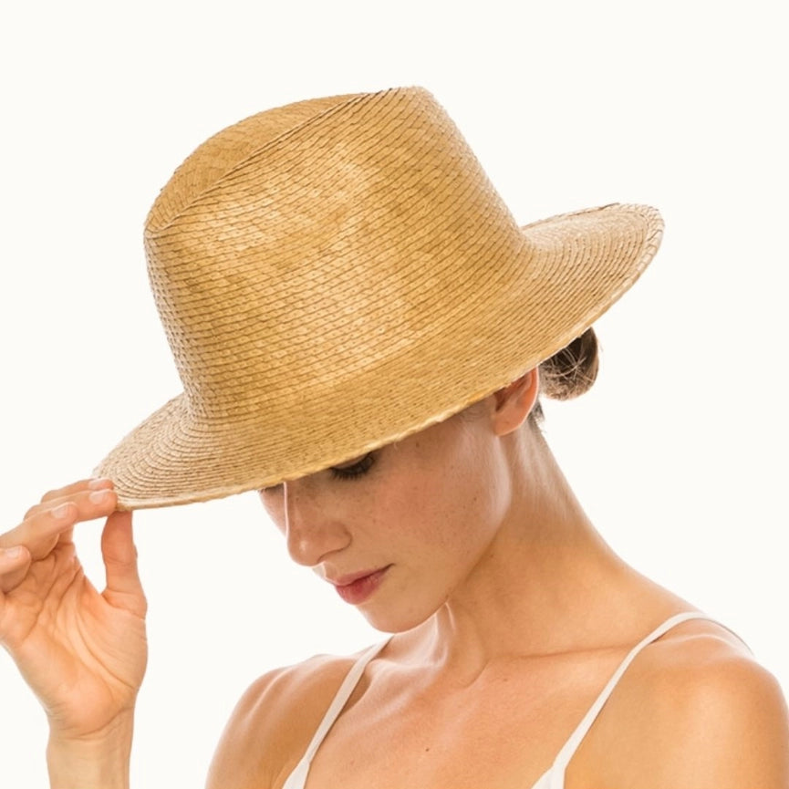 Palm Leaf Flat Brim Panama Straw Hat, Upf 50+ Tan-Hats-Olive & Pique-Tan-Urbanheer