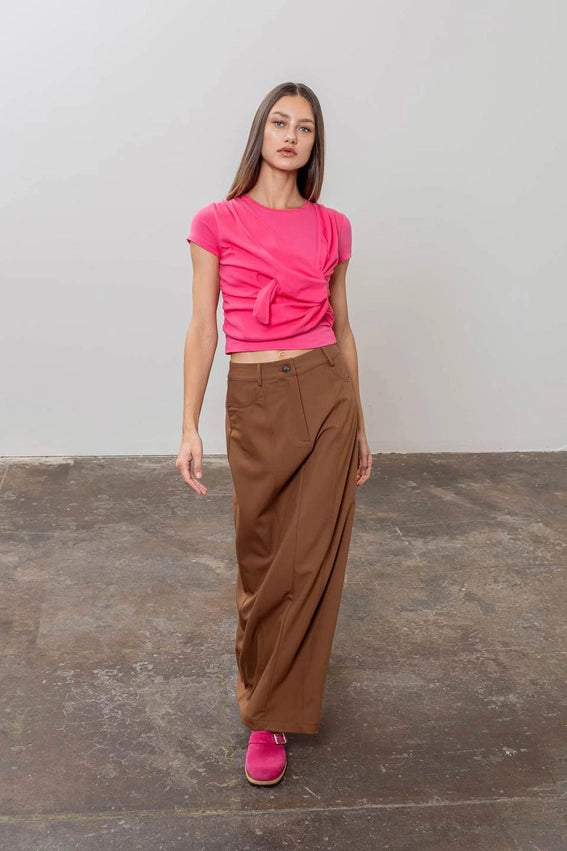 Panneled Back Slit Midi Skirt-Skirts-Moon River-XS-BROWN-Urbanheer