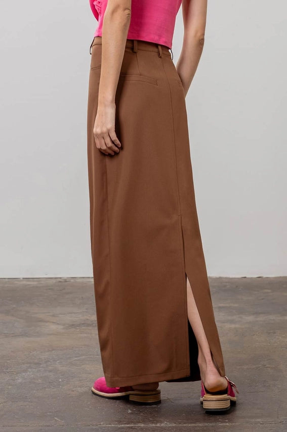 Panneled Back Slit Midi Skirt-Skirts-Moon River-XS-BROWN-Urbanheer