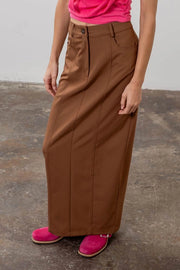 Panneled Back Slit Midi Skirt-Skirts-Moon River-XS-BROWN-Urbanheer