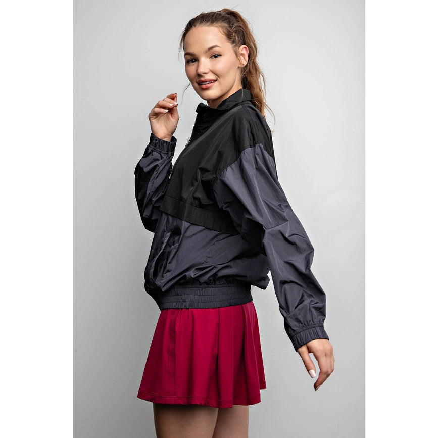 Parachute Half Zip Color Block Pullover Charcoal/Black-Pullover-Rae Mode-S-Urbanheer