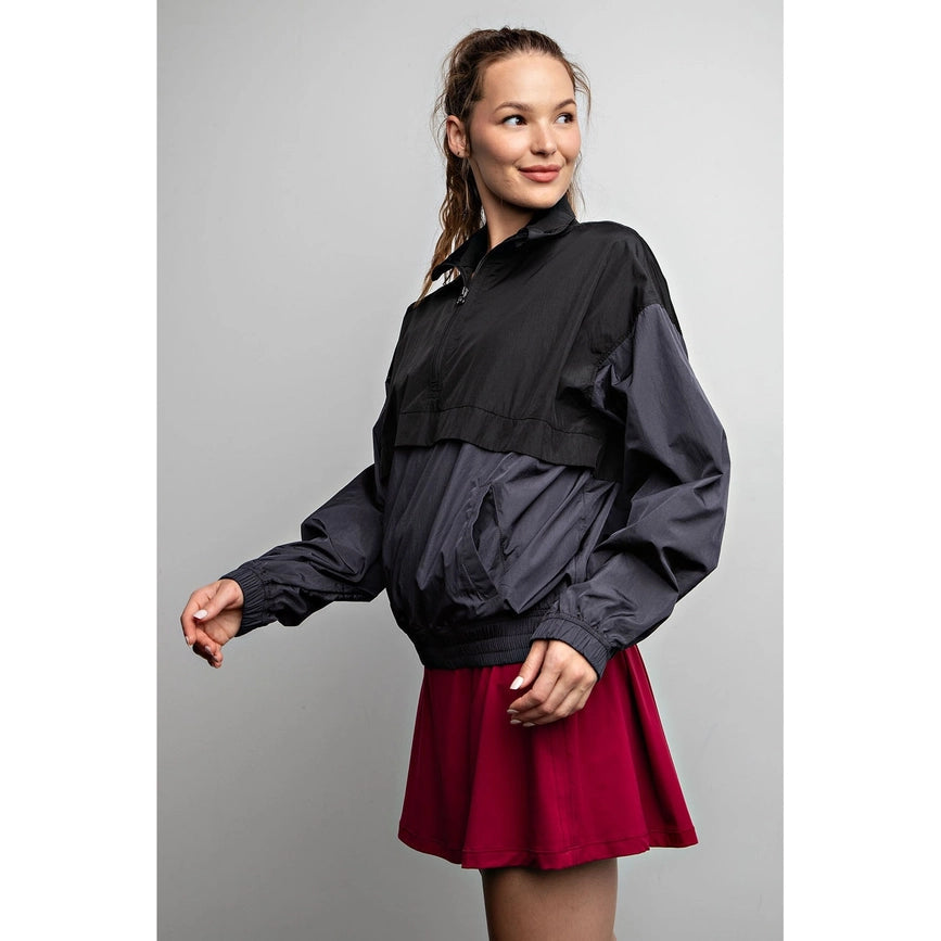 Parachute Half Zip Color Block Pullover Charcoal/Black-Pullover-Rae Mode-S-Urbanheer