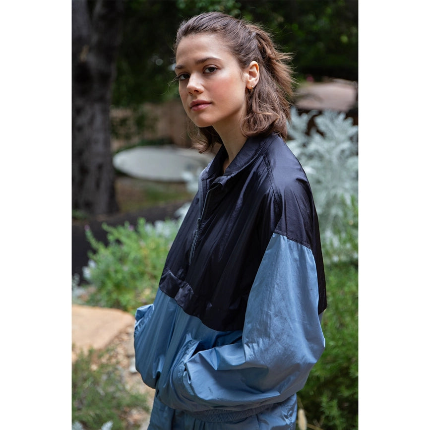 Parachute Half Zip Color Block Pullover Dusty Blue/Charcoal-Pullover-Rae Mode-S-Urbanheer