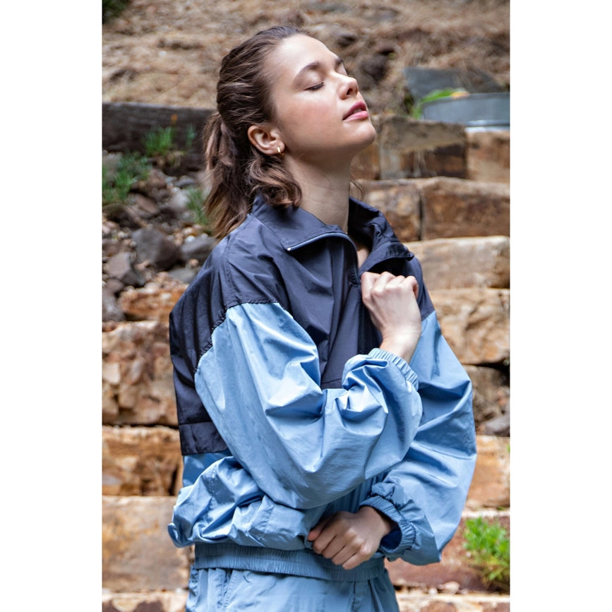 Parachute Half Zip Color Block Pullover Dusty Blue/Charcoal-Pullover-Rae Mode-S-Urbanheer