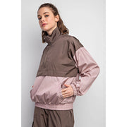 Parachute Half Zip Color Block Pullover Mauve/Brown-Pullover-Rae Mode-S-Urbanheer