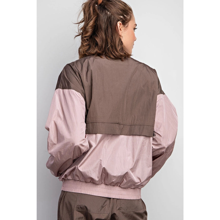 Parachute Half Zip Color Block Pullover Mauve/Brown-Pullover-Rae Mode-S-Urbanheer