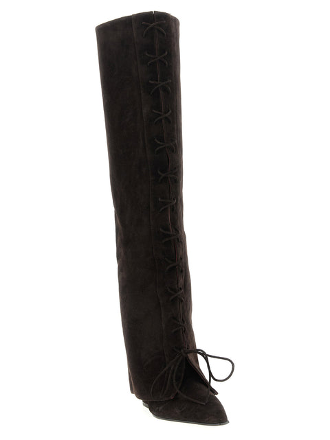 Paris Texas Jane Fold Over Lace Up Boots