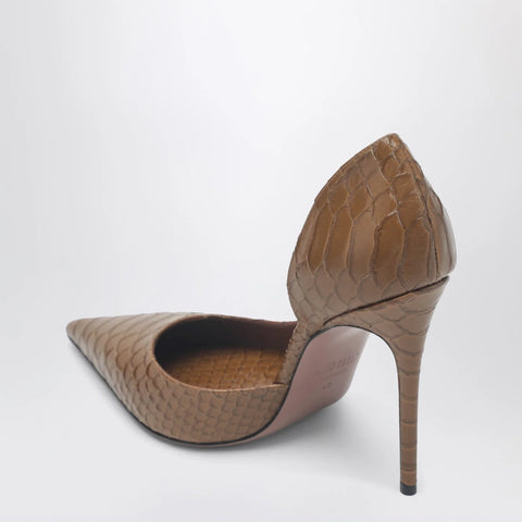 Paris Texas Vera 105 coffee-colored leather pumps with python-effect