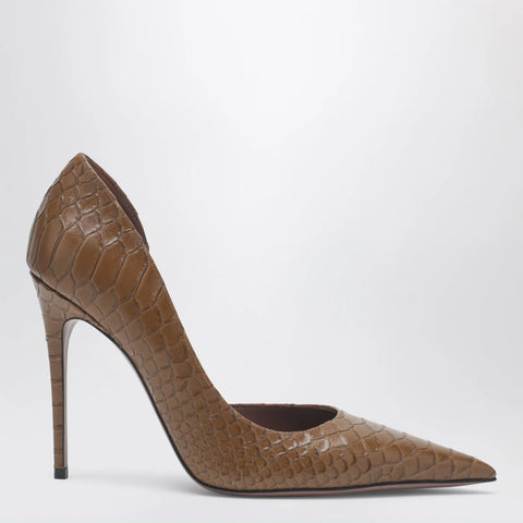 Paris Texas Vera 105 coffee-colored leather pumps with python-effect