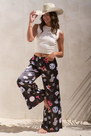 Party Collage Satin Pants Black-Pants-JADE BY JANE-S-Black-Urbanheer