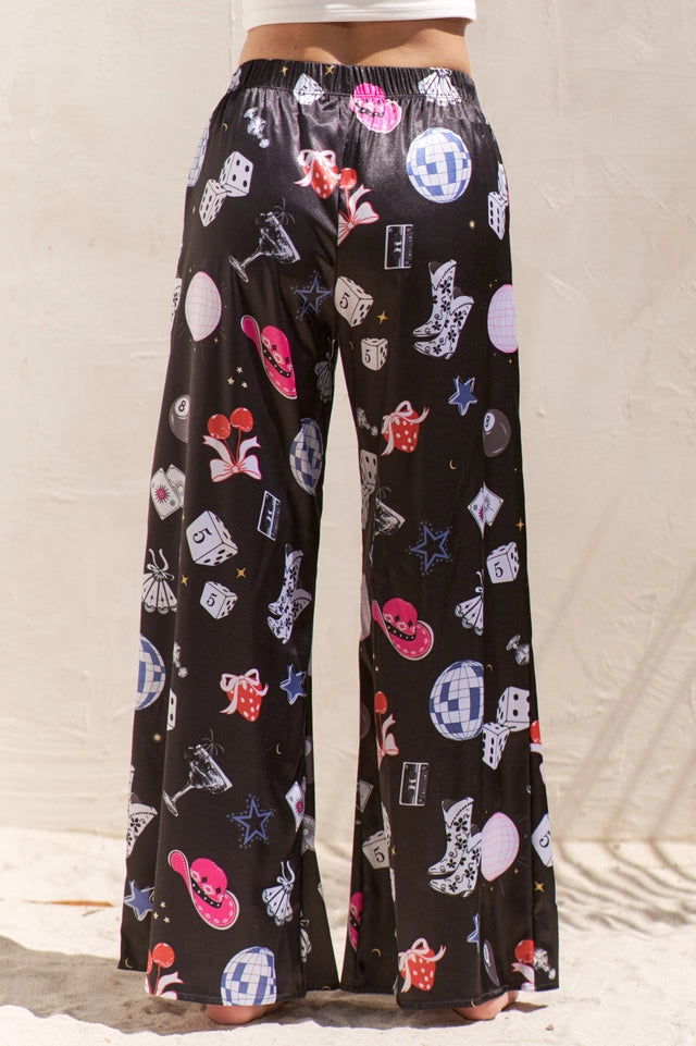 Party Collage Satin Pants Black-Pants-JADE BY JANE-S-Black-Urbanheer