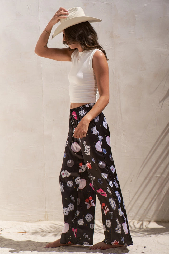 Party Collage Satin Pants Black-Pants-JADE BY JANE-S-Black-Urbanheer