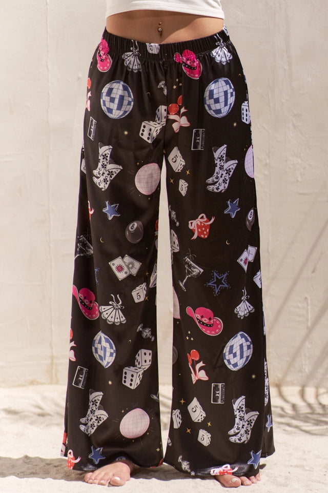 Party Collage Satin Pants Black-Pants-JADE BY JANE-S-Black-Urbanheer