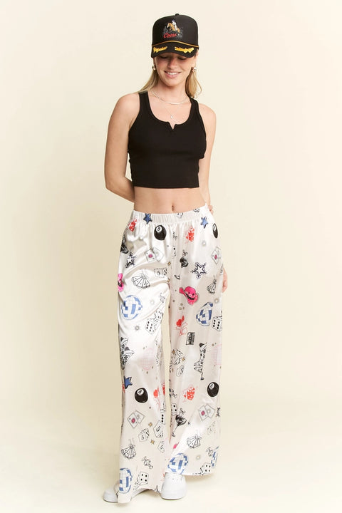 Party Collage Satin Pants Cream-Pants-JADE BY JANE-S-Cream-Urbanheer