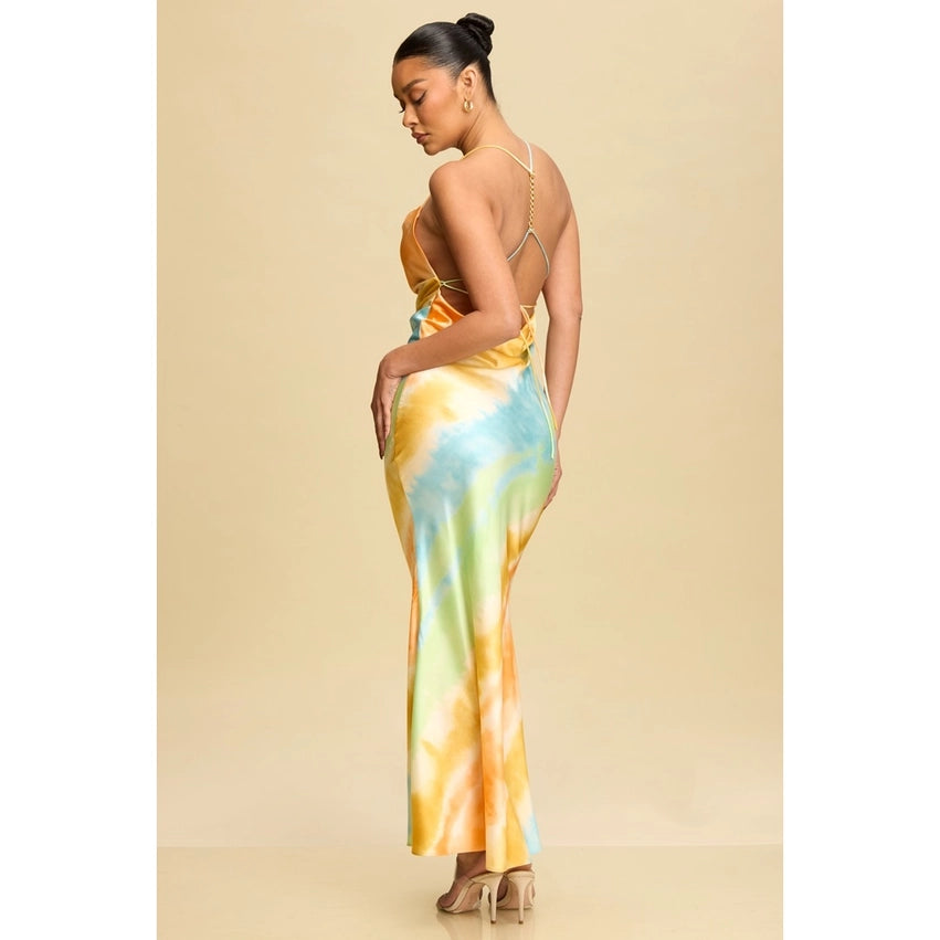 Pastel Tie-Dye Cowl Neck Maxi Dress-Dress-Luxxel-S-GREEN MULTI-Urbanheer
