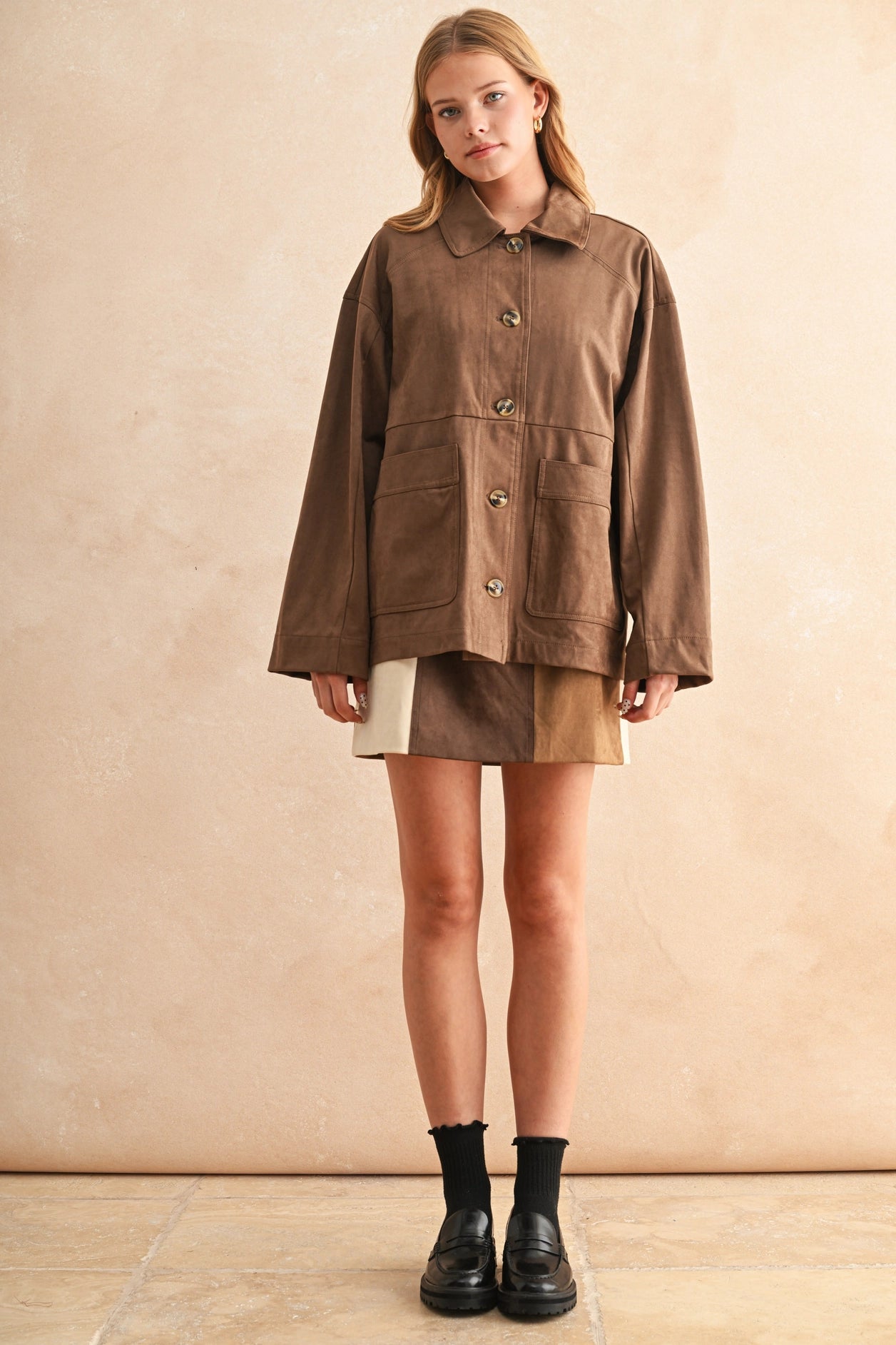 Patch Work Effect Suede Skirt