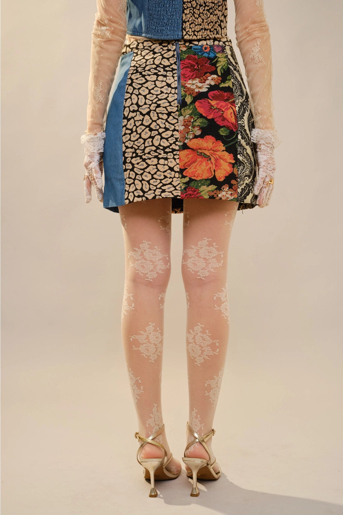 Patchwork Denim Mini Skirt