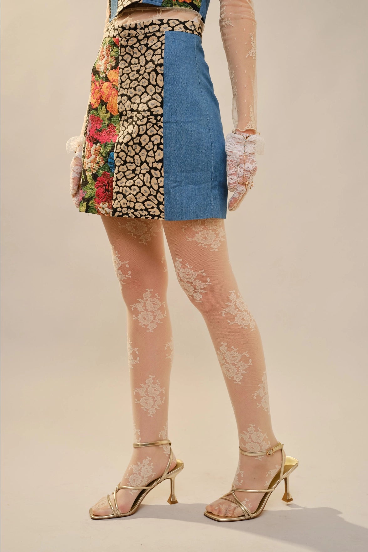 Patchwork Denim Mini Skirt