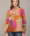 Patchwork Print Piping Detail Blouse-Blouse-FATE-S-FUCHSIA/ORANGE/PURPLE-Urbanheer