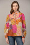 Patchwork Print Piping Detail Blouse-Blouse-FATE-S-FUCHSIA/ORANGE/PURPLE-Urbanheer