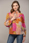 Patchwork Print Piping Detail Blouse-Blouse-FATE-S-FUCHSIA/ORANGE/PURPLE-Urbanheer