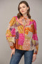 Patchwork Print Piping Detail Blouse-Blouse-FATE-S-FUCHSIA/ORANGE/PURPLE-Urbanheer