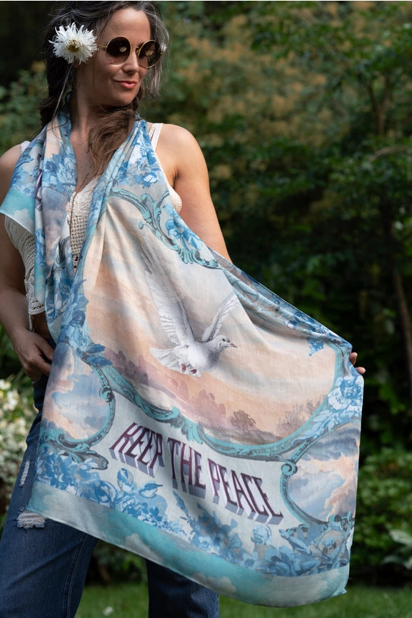 Peace Out Scarf with Doves and Sunrise-Scarfs-Market of Stars-68cm x 155cm.-Urbanheer