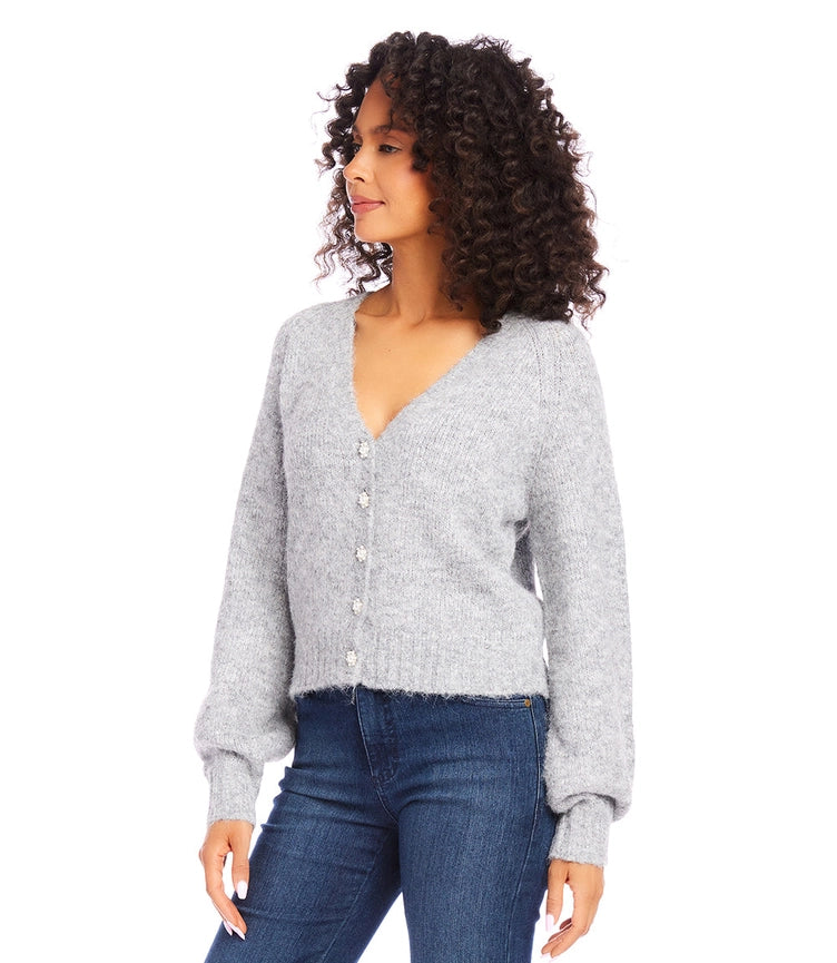 Pearl Button Cardigan Sweater Gray-Sweater-Karen Kane-XS-Gray-Urbanheer