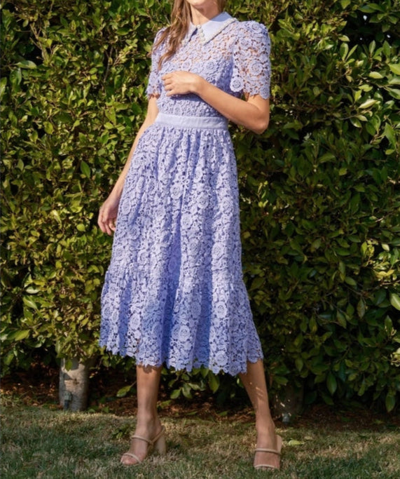 Pearl Embellished Collar Lace Midi Dress PURPLE BLUE-Dress-INA-S-PURPLE BLUE-Urbanheer