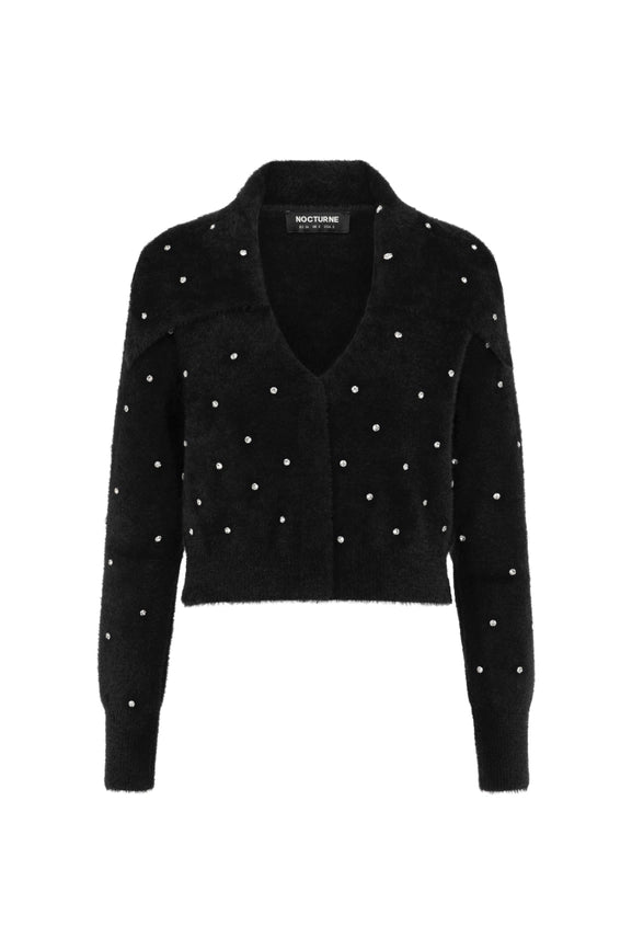 Pearl Embellished Knitwear-Cardigans-NOCTURNE-M-Black-Urbanheer