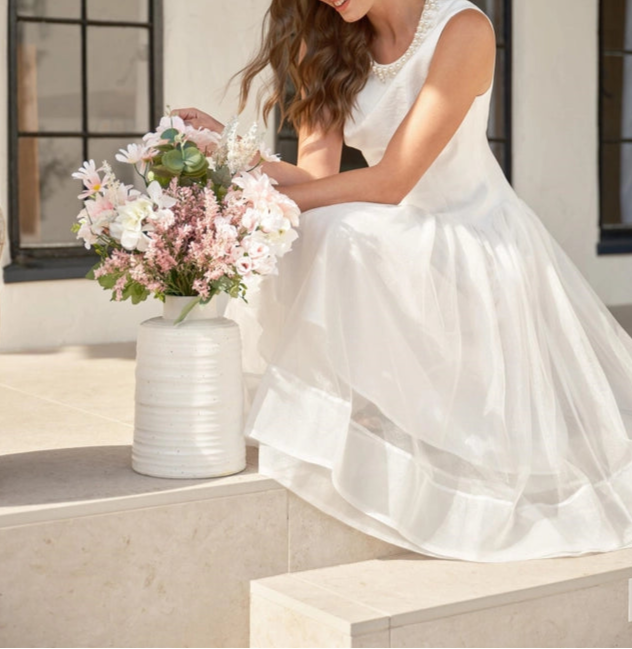 Pearl Embellished Sheer Tulle Midi Dress WHITE-Dress-INA-S-WHITE-Urbanheer