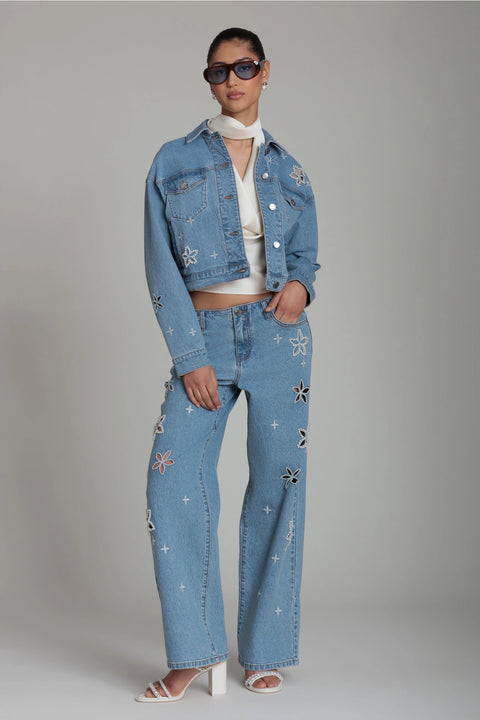 Pearl Fleur Embellished Stretch Denim Jean