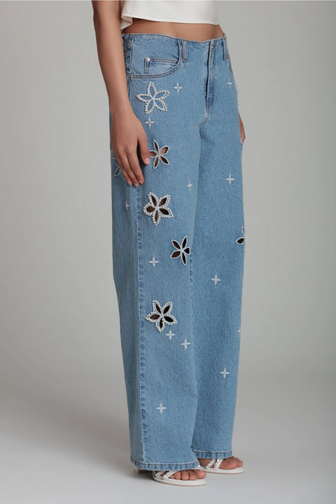 Pearl Fleur Embellished Stretch Denim Jean
