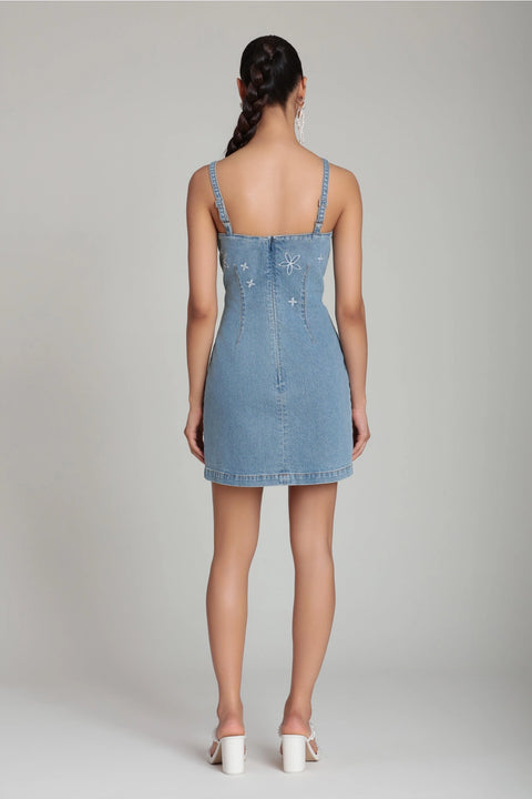 Pearl Fleur Embellished Stretch Denim Mini Dress from Avec Les Filles – Urbanheer