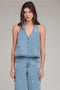 Pearl Fleur Embellished Stretch Denim Vest Top