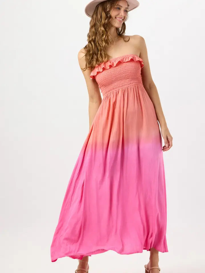 Pearl Maxi Dress Coral Berry Ombre-Dress-Tiare Hawaii-One Size-Coral Berry Ombre-Urbanheer