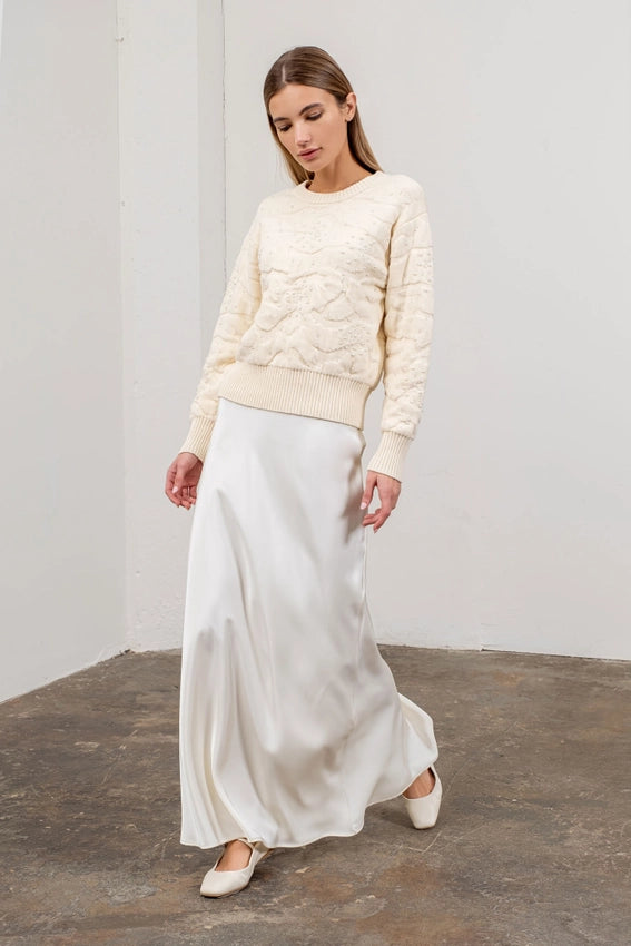 Pearl Trim Crewneck Pullover Sweater-Sweater-Moon River-XS-CREAM-Urbanheer