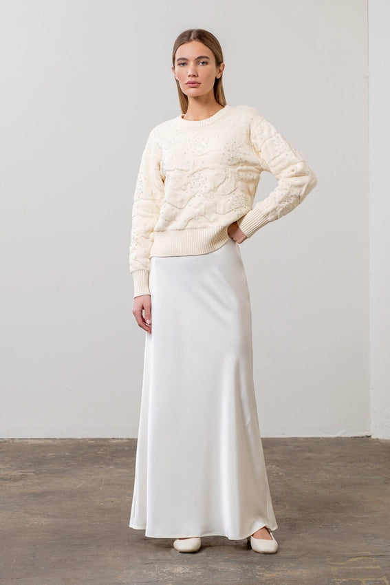 Pearl Trim Crewneck Pullover Sweater-Sweater-Moon River-XS-CREAM-Urbanheer